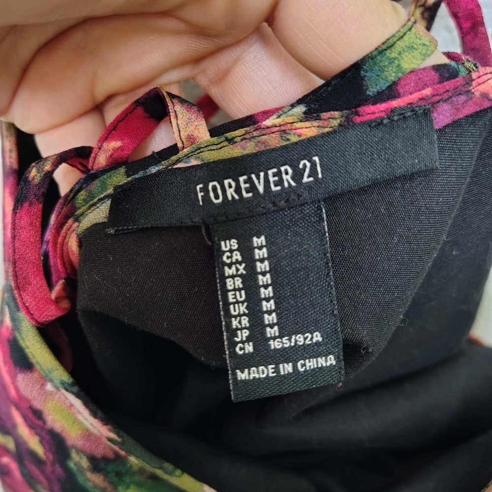 Forever21 openback lattice strappy back camisole floral roses chiffon dress Sz M - Picture 8 of 12